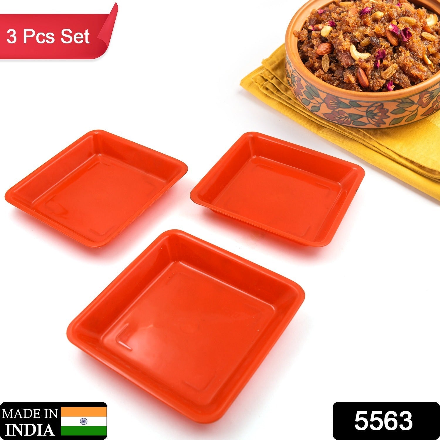 5563 Square Plastic Halwa Dinner Plate Snacks / Breakfast, Restaurant Serving Trays Home School Coffee Hotel Kitchen Office (3 Pcs Set) 5563 Square Plastic Halwa Dinner Plate Snacks / Breakfast, Restaurant Serving Trays Home School Coffee Hotel Kitchen Office (3 Pcs Set)